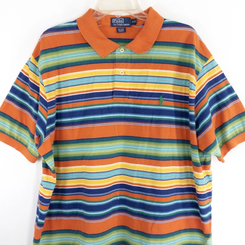 Vintage Polo Ralph Lauren Men's XXL Multicolor Striped Mesh Polo Shirt